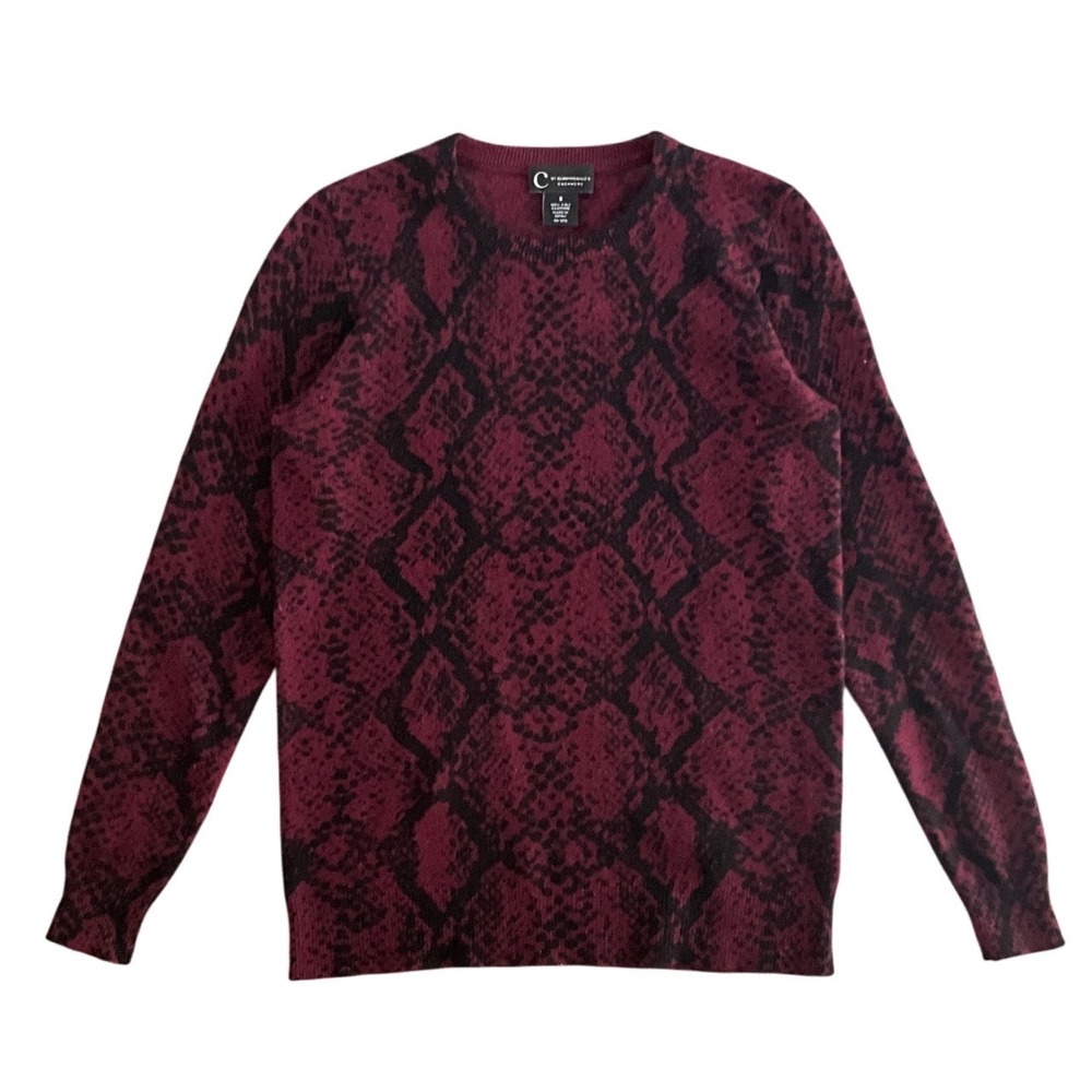 C by Bloomingdale's Burgundy Snakeskin 100% 2 Ply Cashmere Sweater Women's S